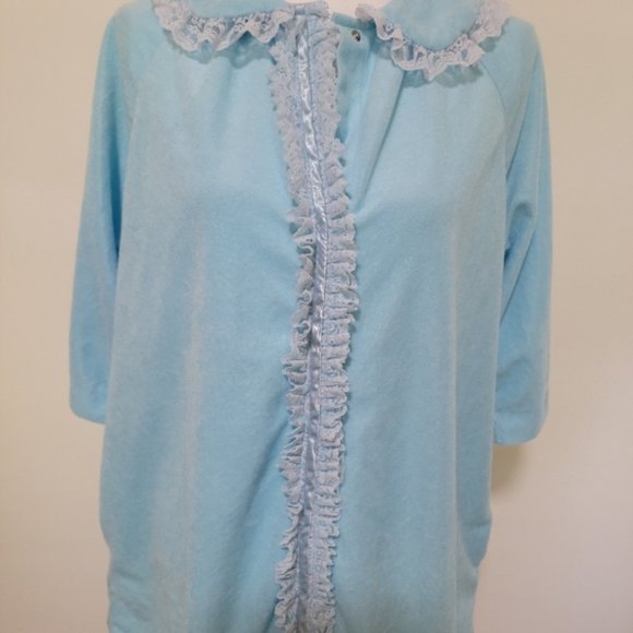 Vintage Lisanne Lace Peter Pan Collar Snap Button Front House Coat - Picture 5 of 8